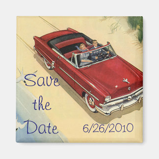 Vintage Red Convertible Car on Beach Save the Date Magnet