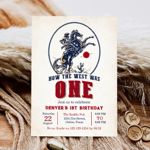 Vintage Red Cowboy Rodeo 1st Birthday  Invitation