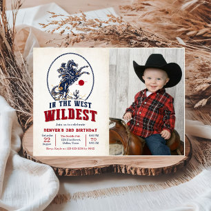 Vintage Red Cowboy Rodeo 3rd Birthday Photo Invitation