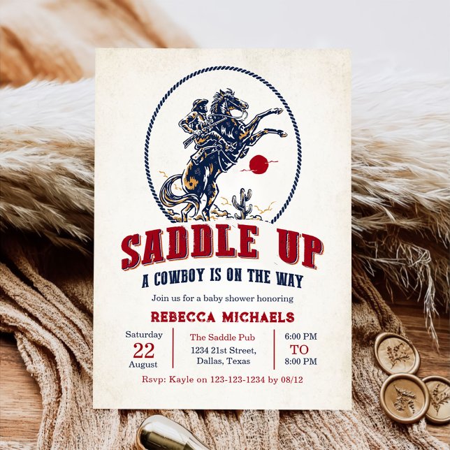 Vintage Red Cowboy Rodeo Baby Shower Invitation (Creator Uploaded)