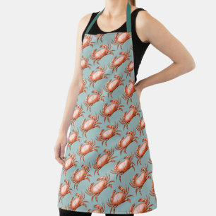 Vintage Red Crab Whimsical Crabby Pattern  Apron