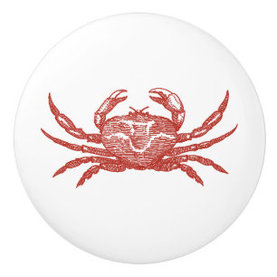 Vintage Red Crab "Woodcut" Ceramic Knob