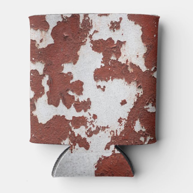 Vintage Red: Cracked Concrete Wall Can Cooler (Front)