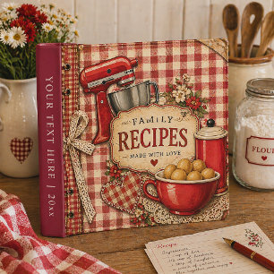 Vintage Red Cream Gingham Family Recipes Heirloom Binder