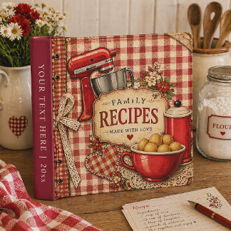 Vintage Red Cream Gingham Family Recipes Heirloom Binder
