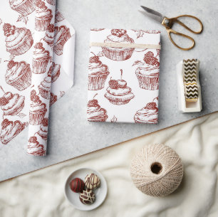 Vintage Red Cupcake Christmas Wrapping Paper