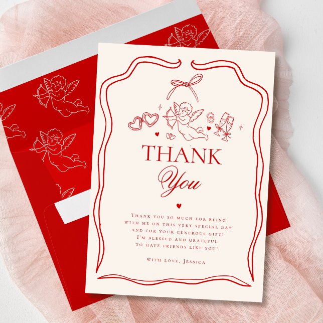 Vintage Red Cupid Cherub Bridal Shower Thank You (Creator Uploaded)