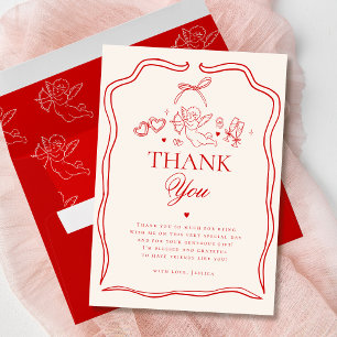 Vintage Red Cupid Cherub Bridal Shower Thank You Card