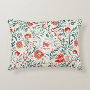 Vintage Red Daisy Floral Pattern - Botanical Accent Pillow