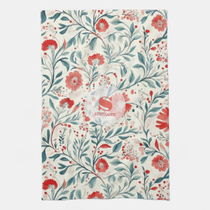 Vintage Red Daisy Floral Pattern - Botanical Kitchen Towel