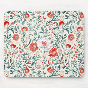 Vintage Red Daisy Floral Pattern - Botanical Mouse Pad