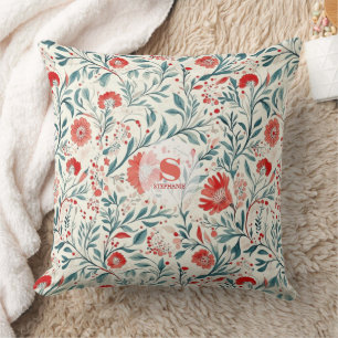 Vintage Red Daisy Floral Pattern - Botanical Throw Pillow