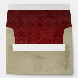 Vintage Red Damask Antique Linen A7 Envelope