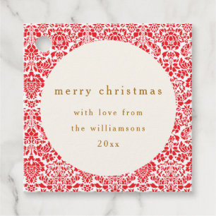 Vintage Red Damask Festive Custom Merry Christmas Favour Tags