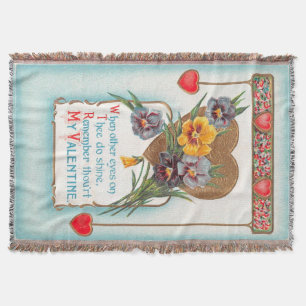 Vintage Red Dangle Hearts & Violets Valentine Post Throw Blanket