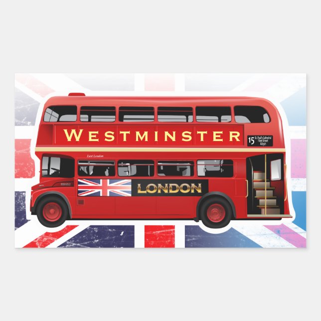 Vintage Red Double-decker London Bus Sticker (Front)