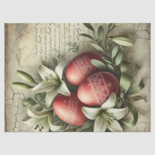 Vintage red Easter eggs and lily flowers Tissue Paper