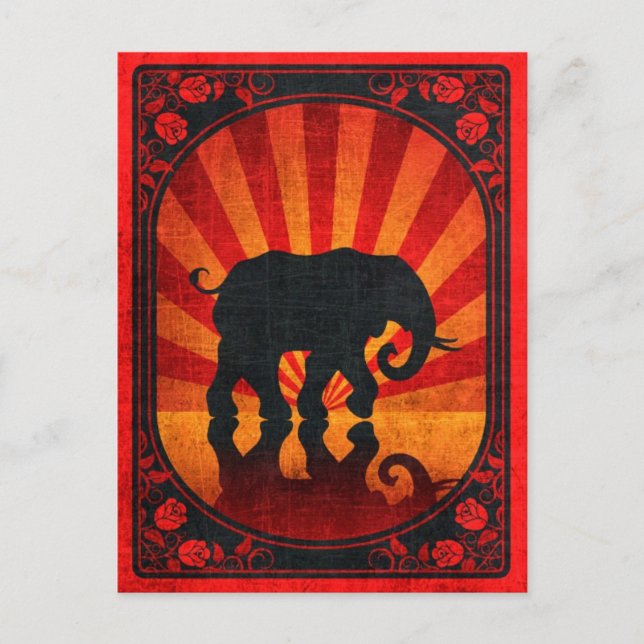 Vintage Red Elephant Silhouette Poster Postcard (Front)