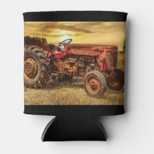 Vintage Red Farm Tractor Can Cooler