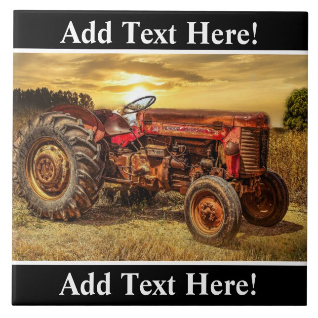 Vintage Red Farm Tractor Ceramic Tile (Front)