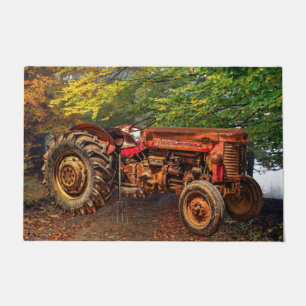 Vintage Red Farm Tractor Doormat