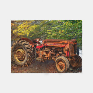 Vintage Red Farm Tractor Fleece Blanket