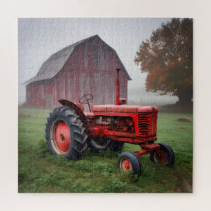 Vintage Red Farm Tractor Jigsaw Puzzle