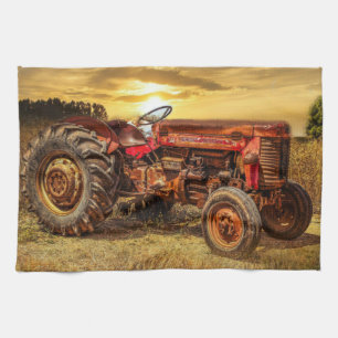 Vintage Red Farm Tractor Kitchen Towel