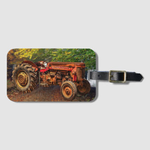 Vintage Red Farm Tractor Luggage Tag