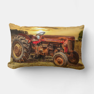 Vintage Red Farm Tractor Lumbar Pillow