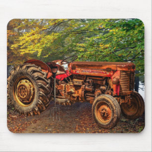Vintage Red Farm Tractor Mouse Pad
