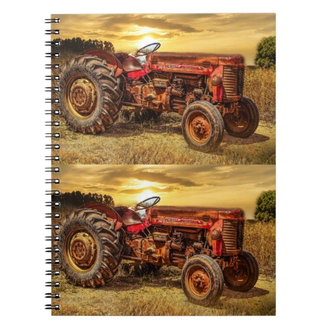 Vintage Red Farm Tractor Notebook (Front)