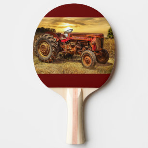 Vintage Red Farm Tractor Ping Pong Paddle