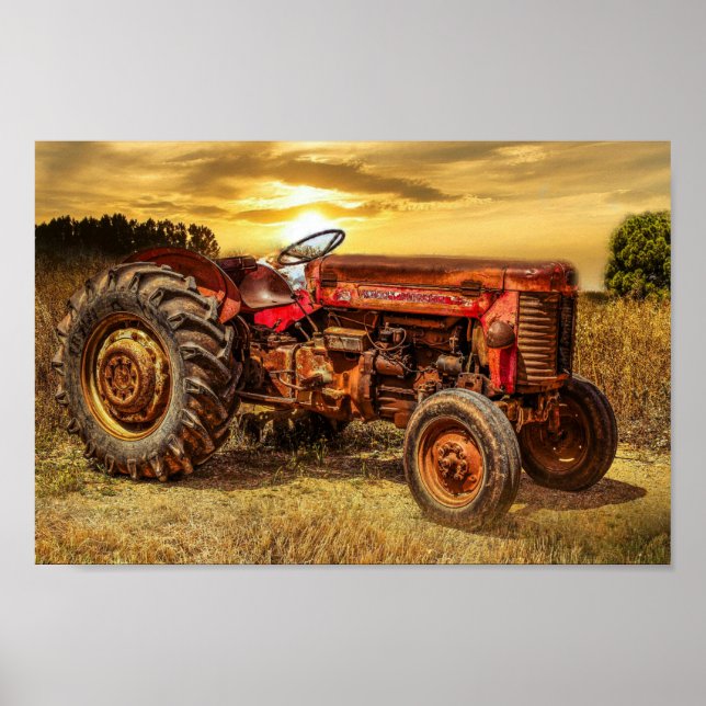 Vintage Red Farm Tractor Poster (Front)