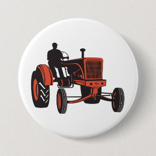 Vintage Red Farm Tractor Retro Farmer 3 Inch Round Button