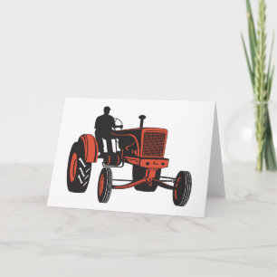 Vintage Red Farm Tractor Retro Farmer Card