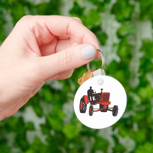 Vintage Red Farm Tractor Retro Farmer Keychain