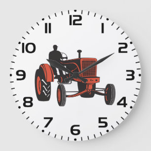 Vintage Red Farm Tractor Retro Farmer Large Clock