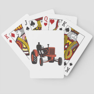 Vintage Red Farm Tractor Retro Farmer Playing Cards