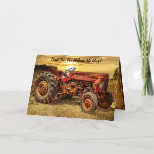 Vintage Red Farm Tractor Thank You Card