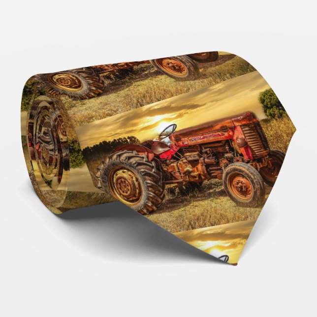 Vintage Red Farm Tractor Tie (Rolled)