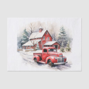 Vintage Red Farm Truck Decorated For Christmas Tissue Paper