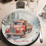 Vintage Red Farm Truck Loaded For Christmas Paper Plate<br><div class="desc">A vintage red farm truck taking you back to the old days,  loaded with what you need for the Christmas Season.
Matching paper napkins are available in the same design.</div>