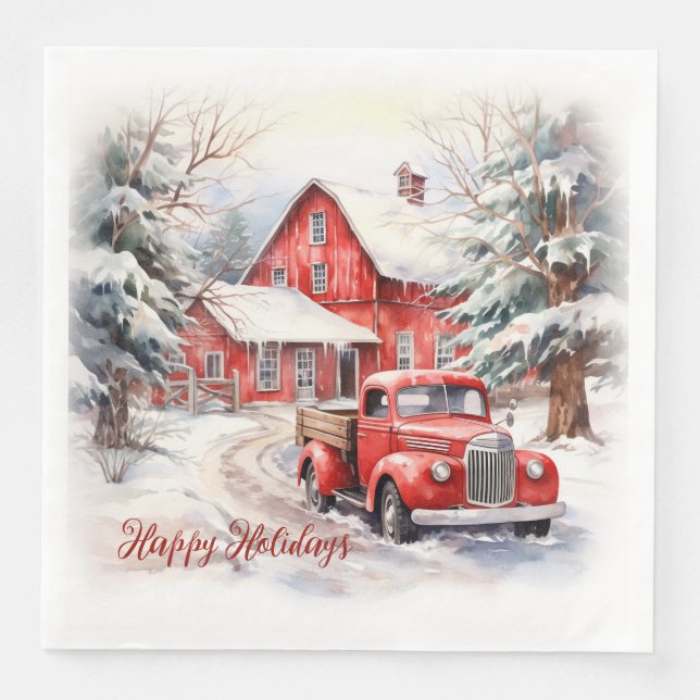 Vintage Red Farm Truck Red Barn Napkin (Front)