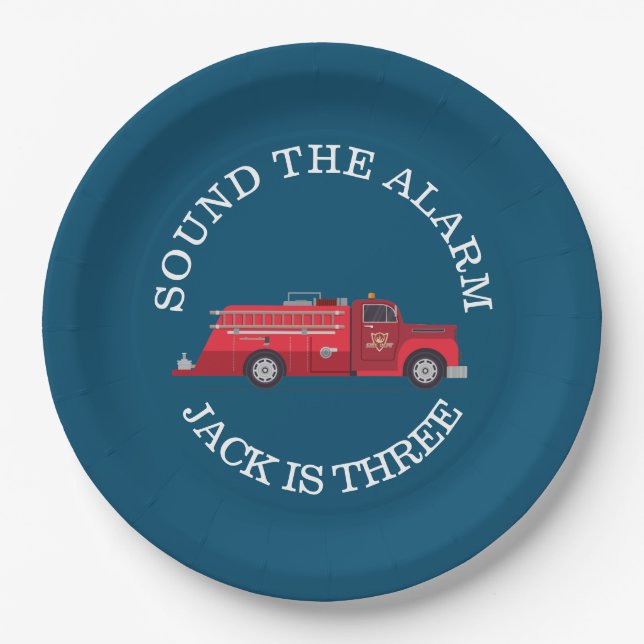 Vintage Red Fire Truck Paper Plate (Front)