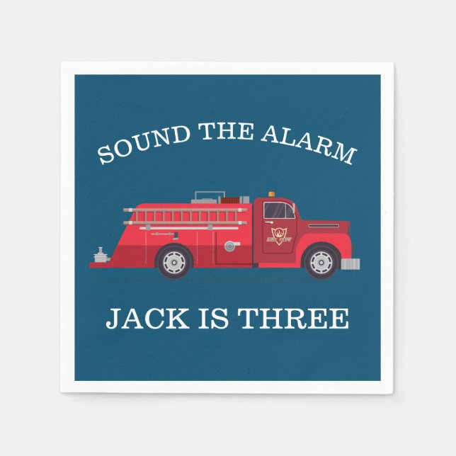 Vintage Red Fire Truck Party Napkin (Front)