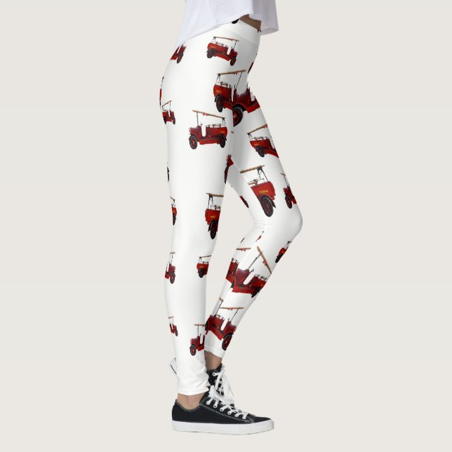 Vintage Red Fire Truck Pattern, Leggings (Right)