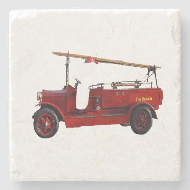 Vintage Red Fire Truck, Stone Coaster (Front)