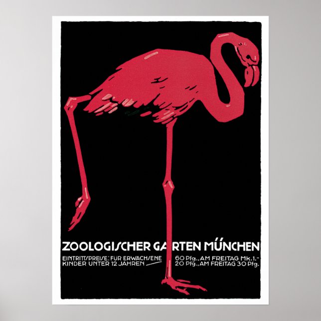 Vintage Red flamingo Munich Zoo travel ad Poster (Front)