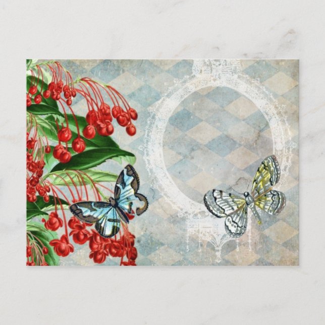 Vintage Red Floral Argyle Postcard (Front)